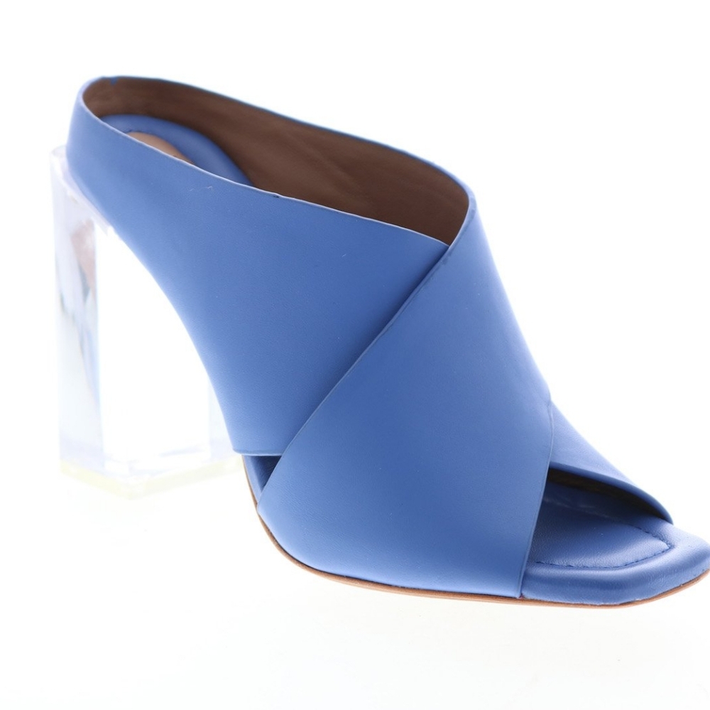 BCBGMAXAZRIA Ilia Leather Block Heel Sandals Shoes 7.5